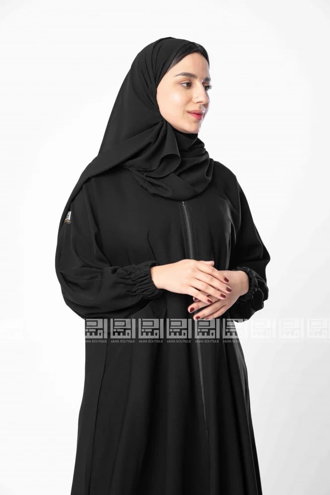 عباية سوداء سادة بسحاب و جيوب-1301