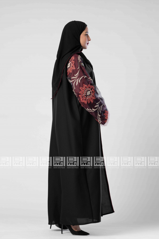 عباية  مّسرة أكمام مبطنة  باللون العنابي 1295