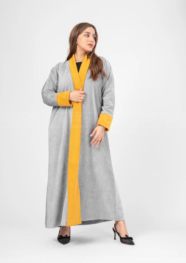 Chamois abaya in gray and caramel color 1384