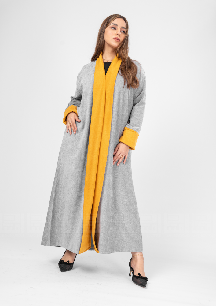 Chamois abaya in gray and caramel color 1384