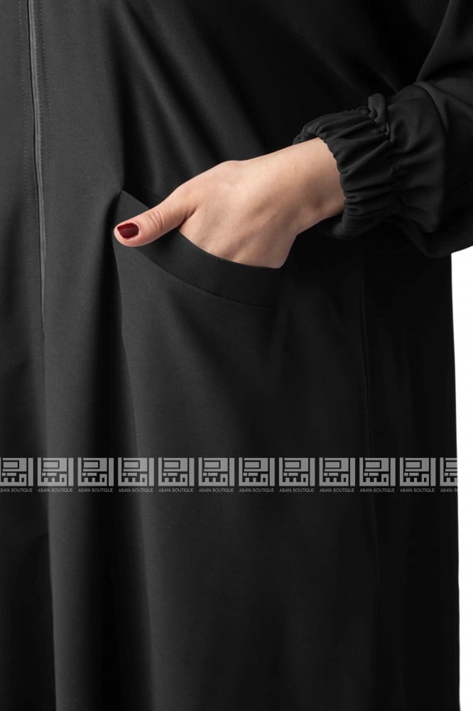 عباية سوداء سادة بسحاب و جيوب-1301
