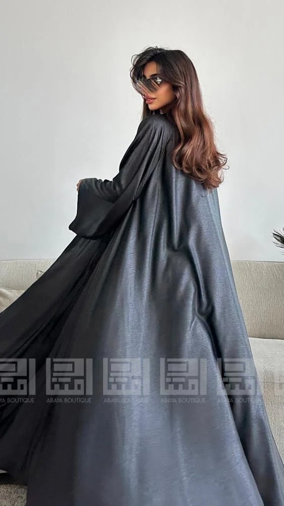 Luxury black jacquard abaya package, double cloosh 1496