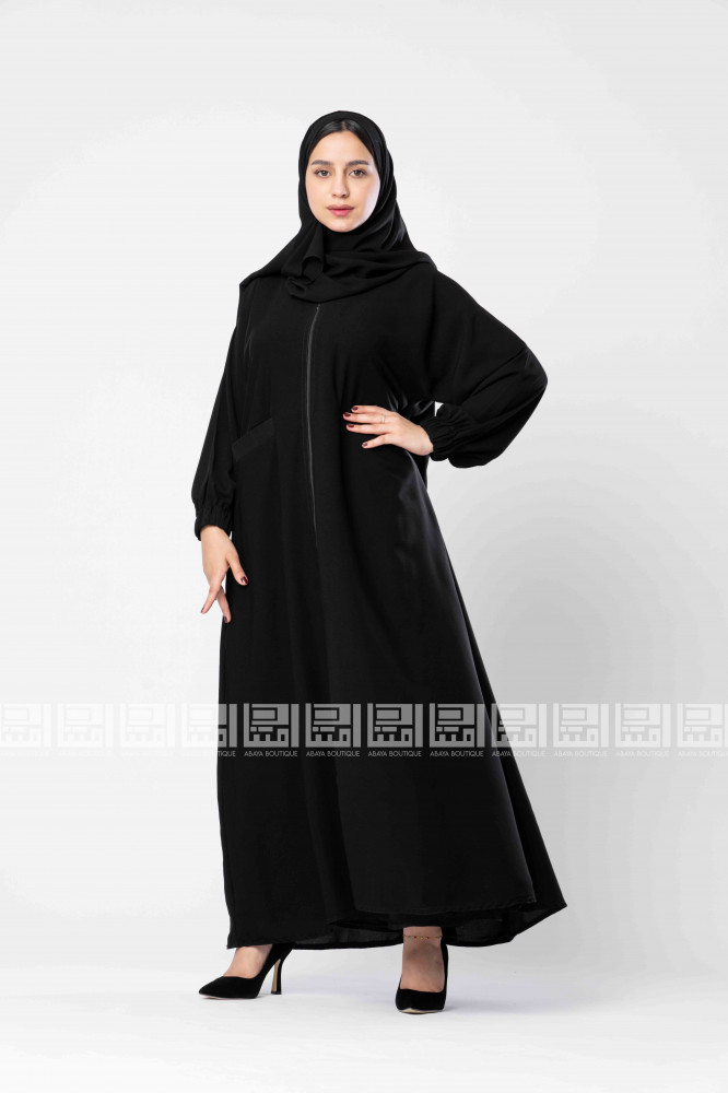 عباية سوداء سادة بسحاب و جيوب-1301