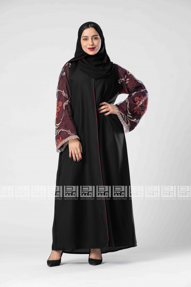 عباية  مّسرة أكمام مبطنة  باللون العنابي 1295