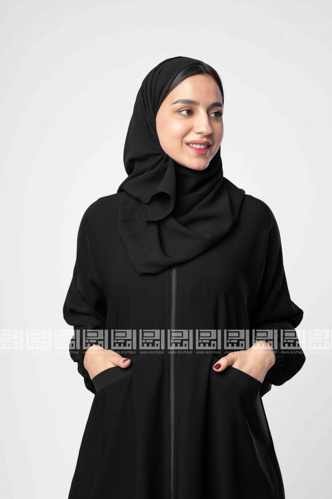 عباية سوداء سادة بسحاب و جيوب-1301