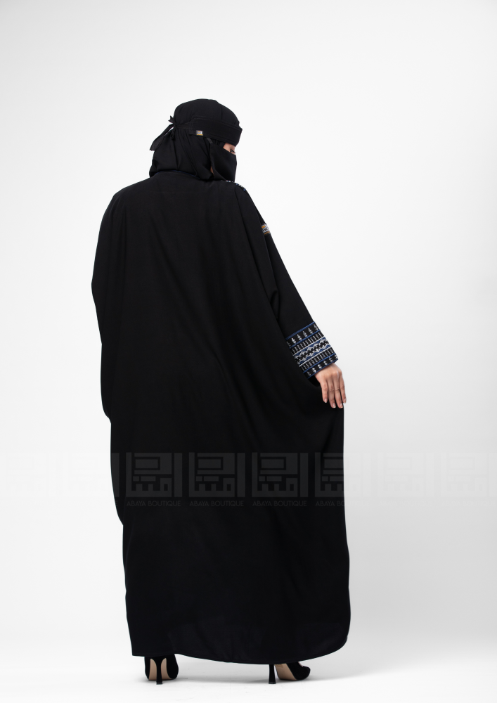 عباية سوداء نصف بشت بتطريز كحلي -1368