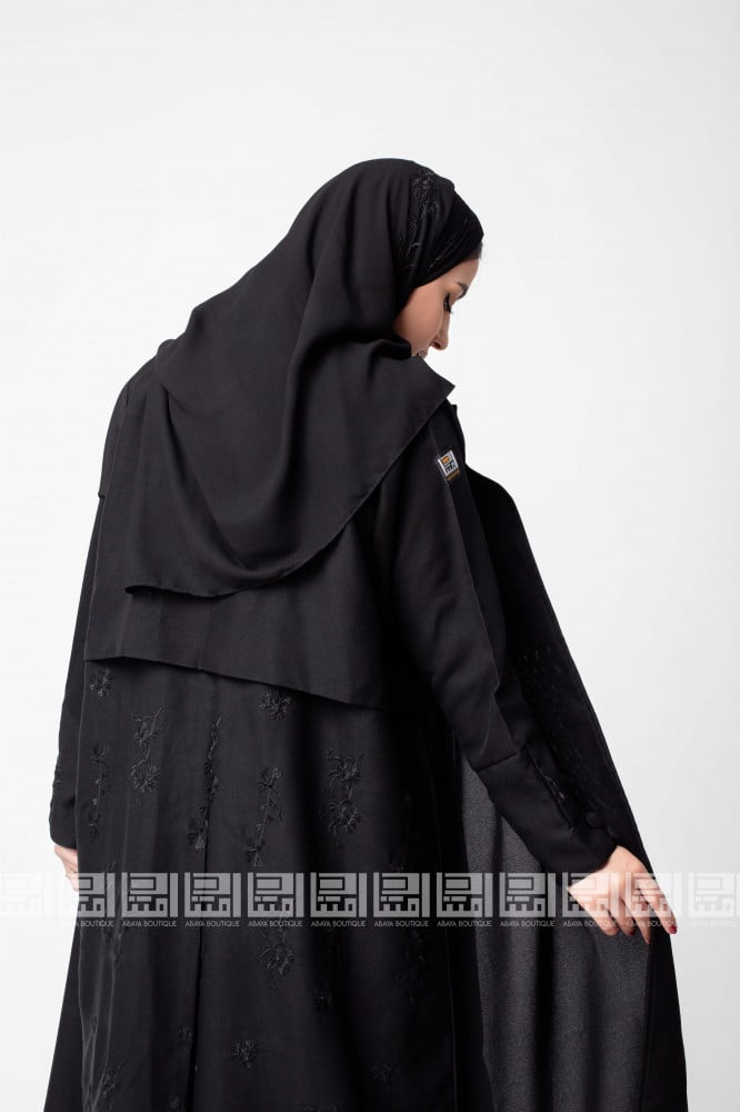Black abaya with black rose embroidery 1261
