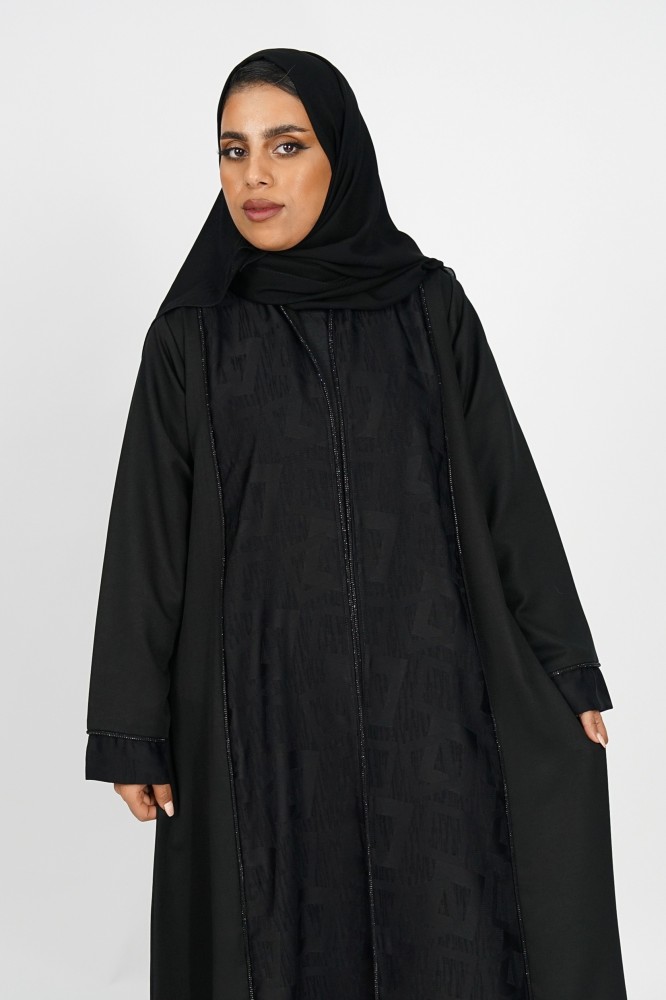 عباية اسود نص كلوش بقيطان كرستال فخم