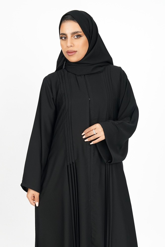 عباية اسود نص كلوش بكسرات جانبية