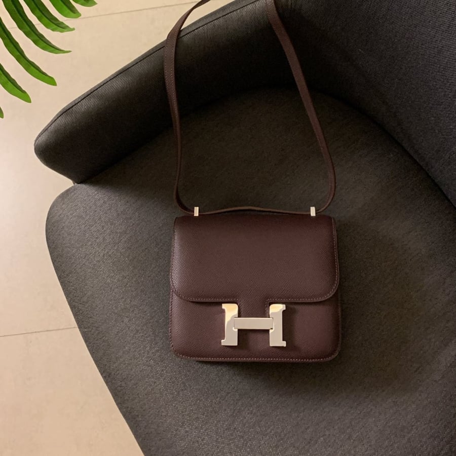 شنطة ايرميز برغندي هارد وير"فضي"Constance Mini Butler مقاس 18cm