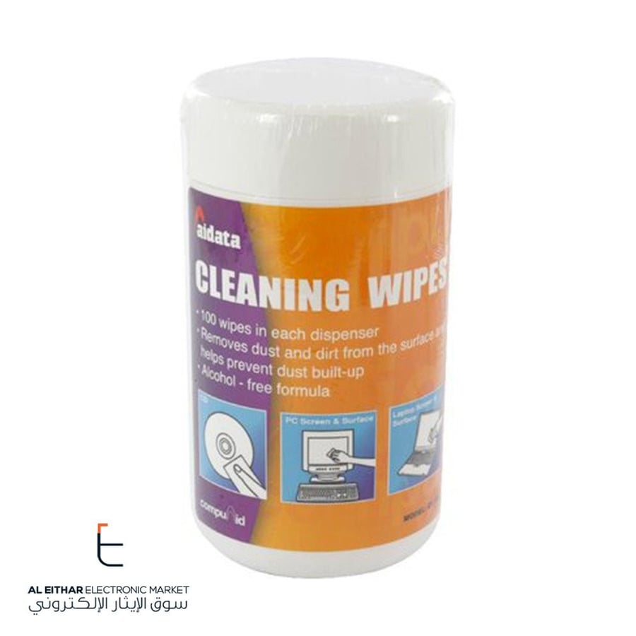 ايداتا | مسحات تنظيف منظف شاشات واسطح aidata | Cleaning Wipes 100-Piece