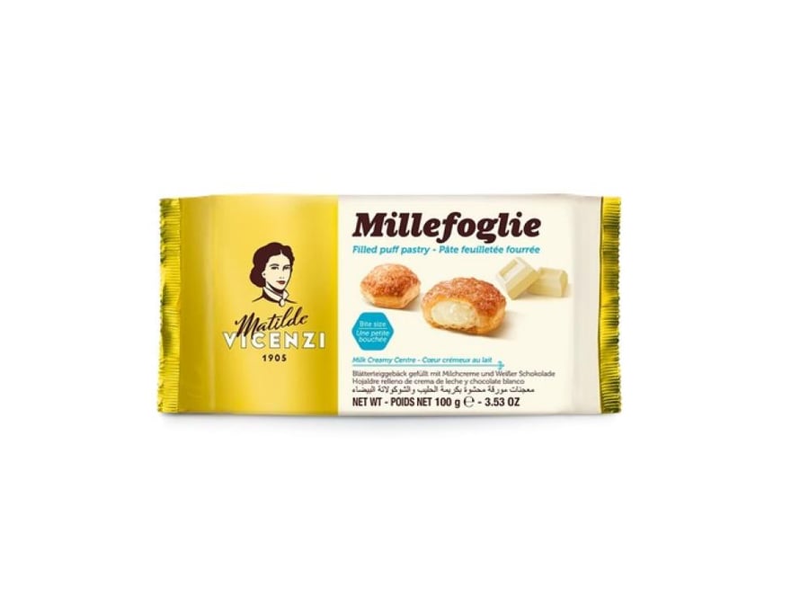 A puff pastry sweet filled with milk and white chocolate cream from td