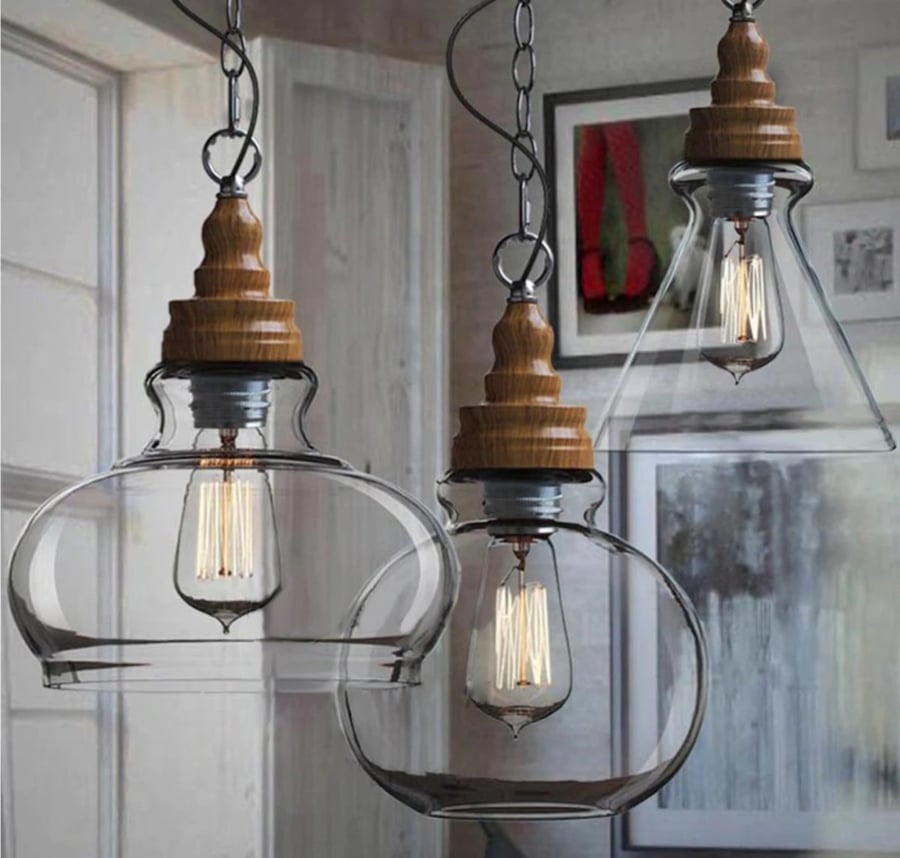 انارة معلقة E27 قزاز شفاف جلاس وود Glass Wood من روسلين