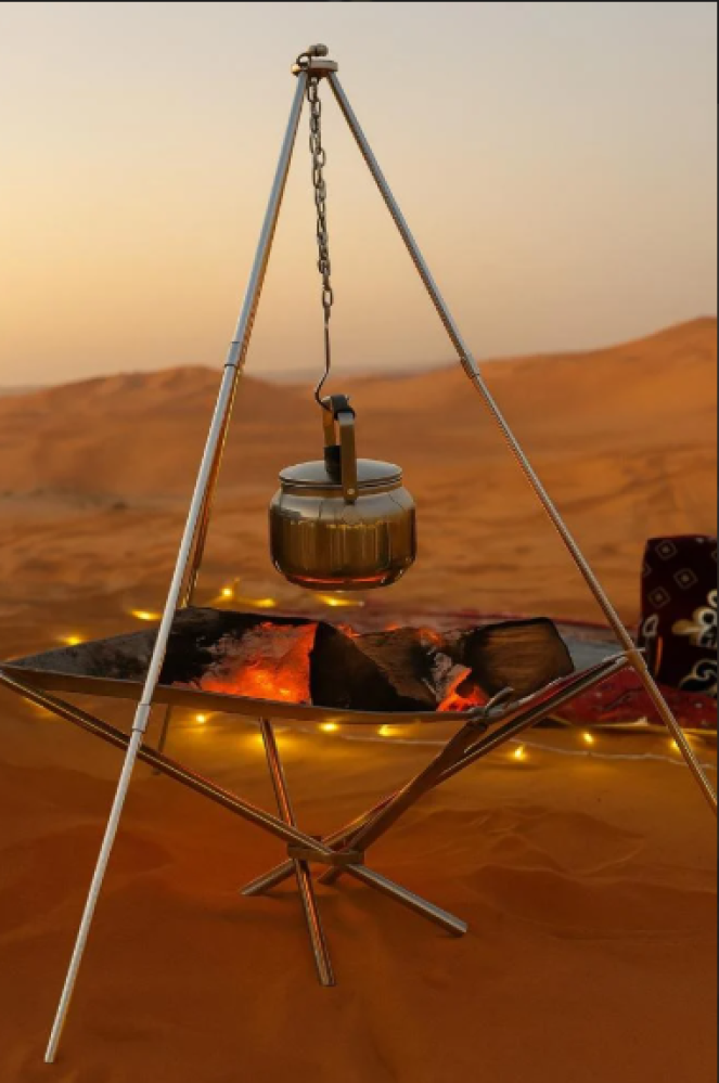 موقد نار شبكي قابل للطي مع حامل ثلاثي