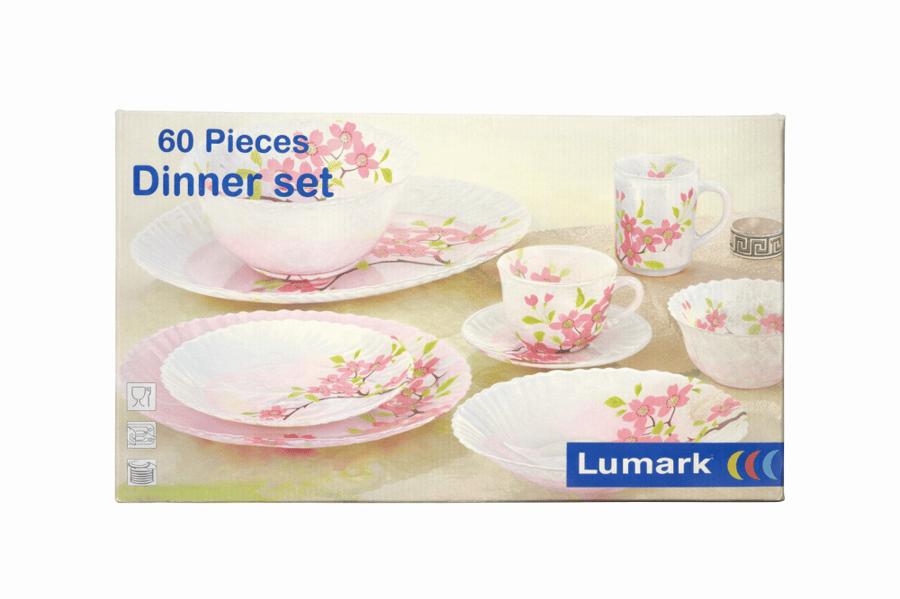 طقم  سفرة صيني شبيه الفرنسي لومارك Luminarc – 60 قطعة – Dinner Set – طقم أزهار الكرز