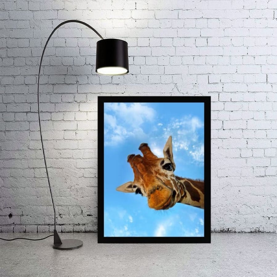 لوحة جدارية فنية Giraffe زرافة برواز ابيض ، اسود