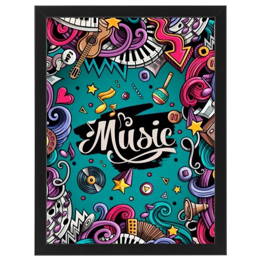 لوحة جدارية فنية Music Tools ادوات الموسيقى برواز ابيض ، اسود