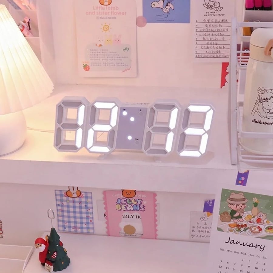 ساعة LED 3D لون ابيض