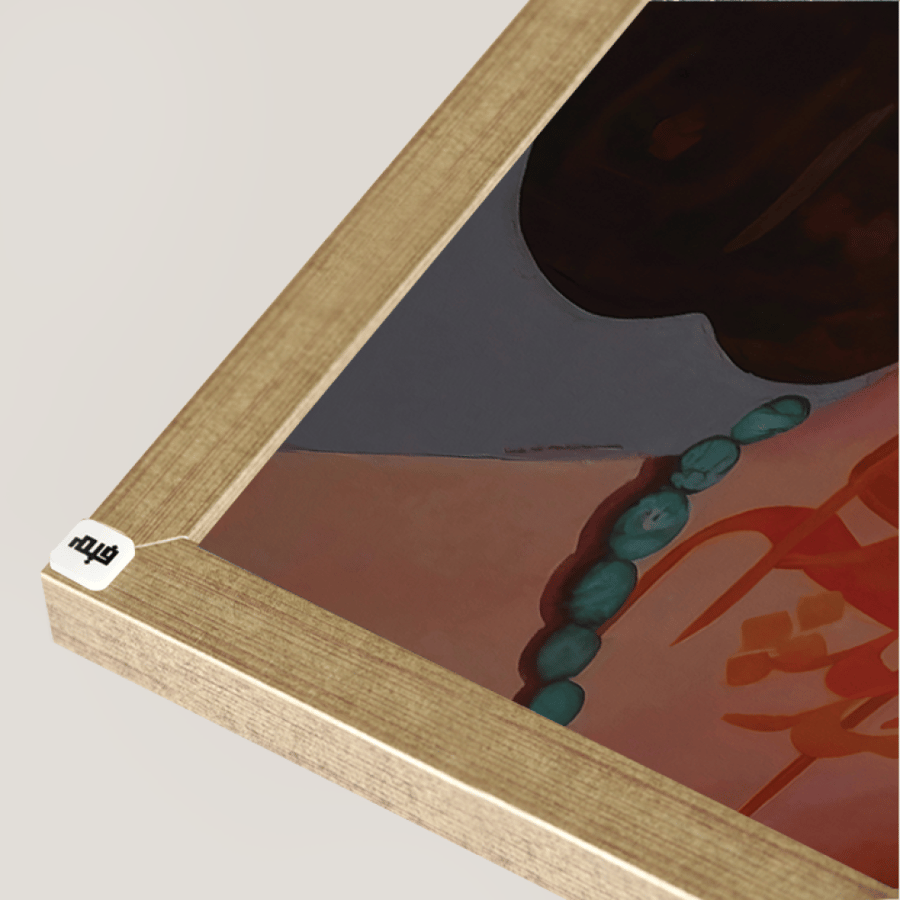 A canvas wall art piece combining Arabic calligraphy and a portrait of a girl – in shades of brown and Tiffany blue – a luxurious Islamic decor.