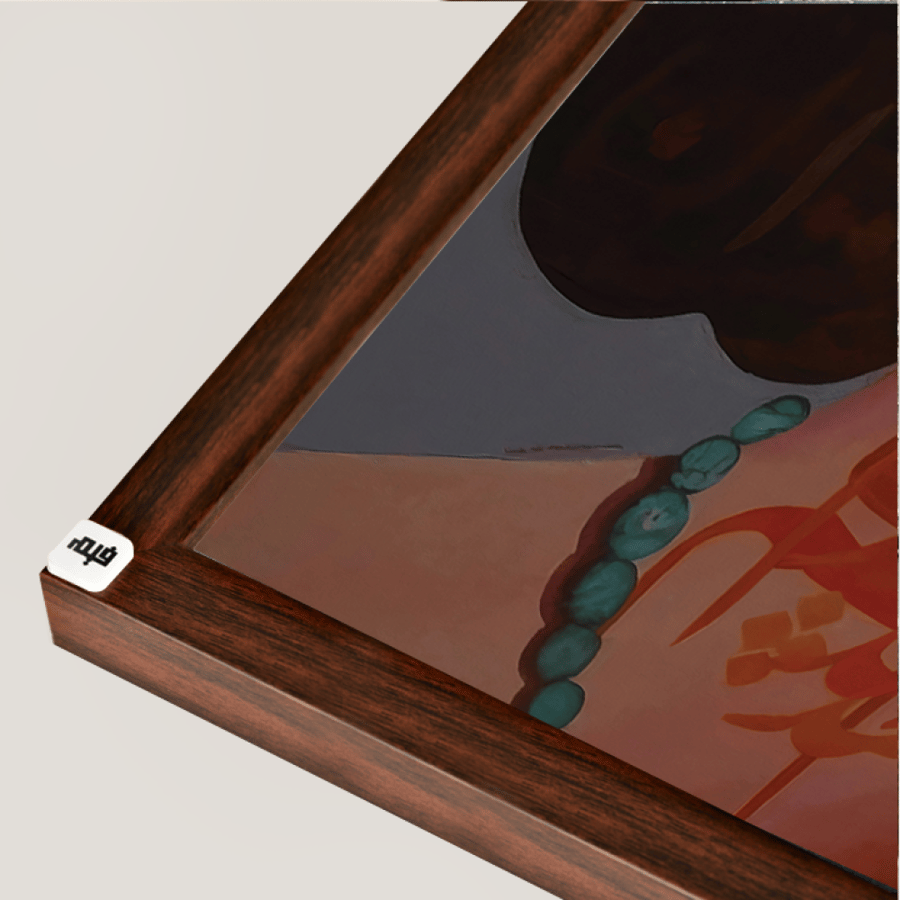 A canvas wall art piece combining Arabic calligraphy and a portrait of a girl – in shades of brown and Tiffany blue – a luxurious Islamic decor.