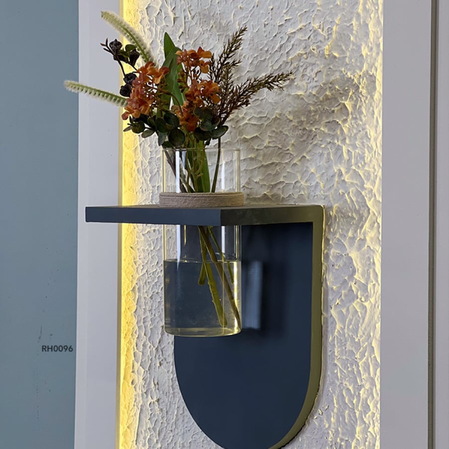 Illuminated wall panel with an arched design and a glass flower shelf