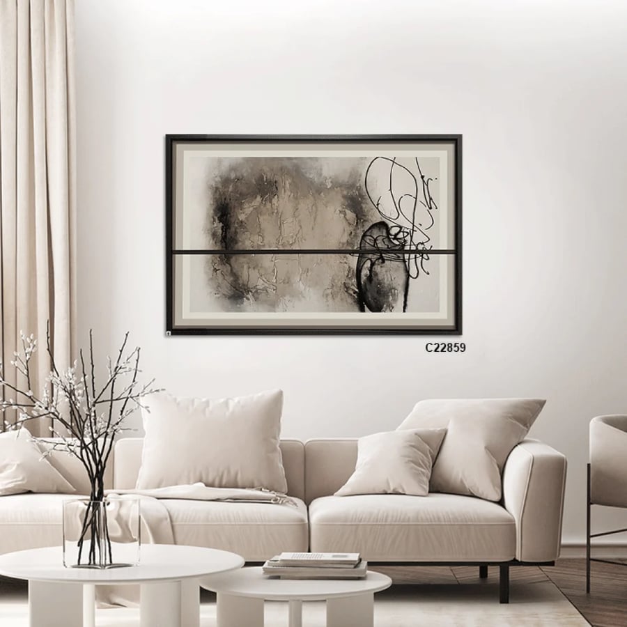 Modern canvas wall art with an abstract ink-style design (black and white)