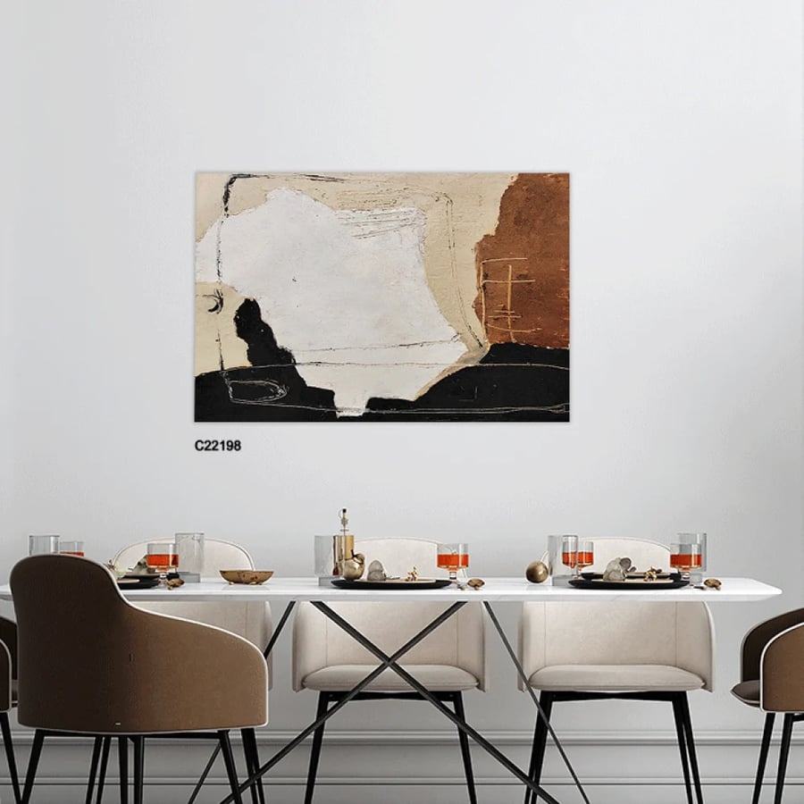 Canvas wall painting, overlapping colors - shades of beige and brown with black - abstract art