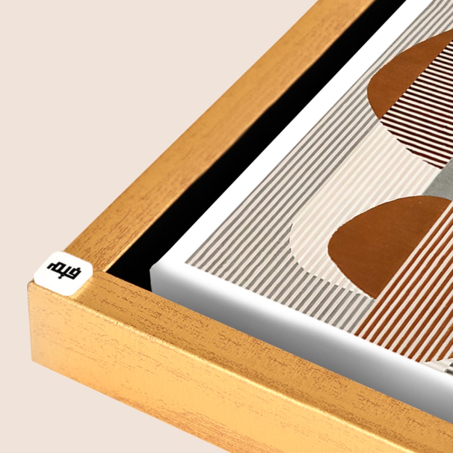 Canvas wall art featuring shapes and lines in shades of brown, black, and beige.