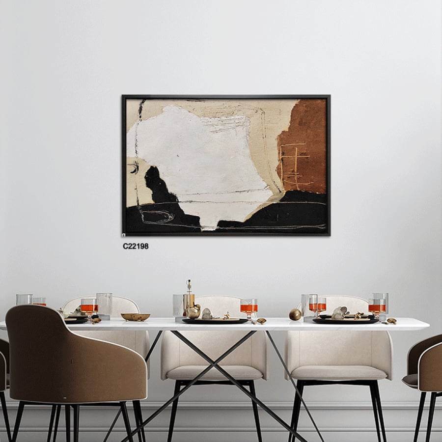 Canvas wall painting, overlapping colors - shades of beige and brown with black - abstract art