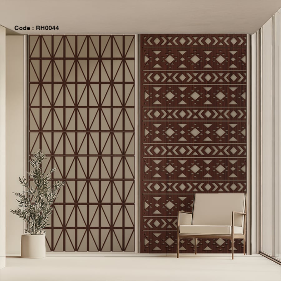 جدارية خشبية بتصميم هندسي متكرر