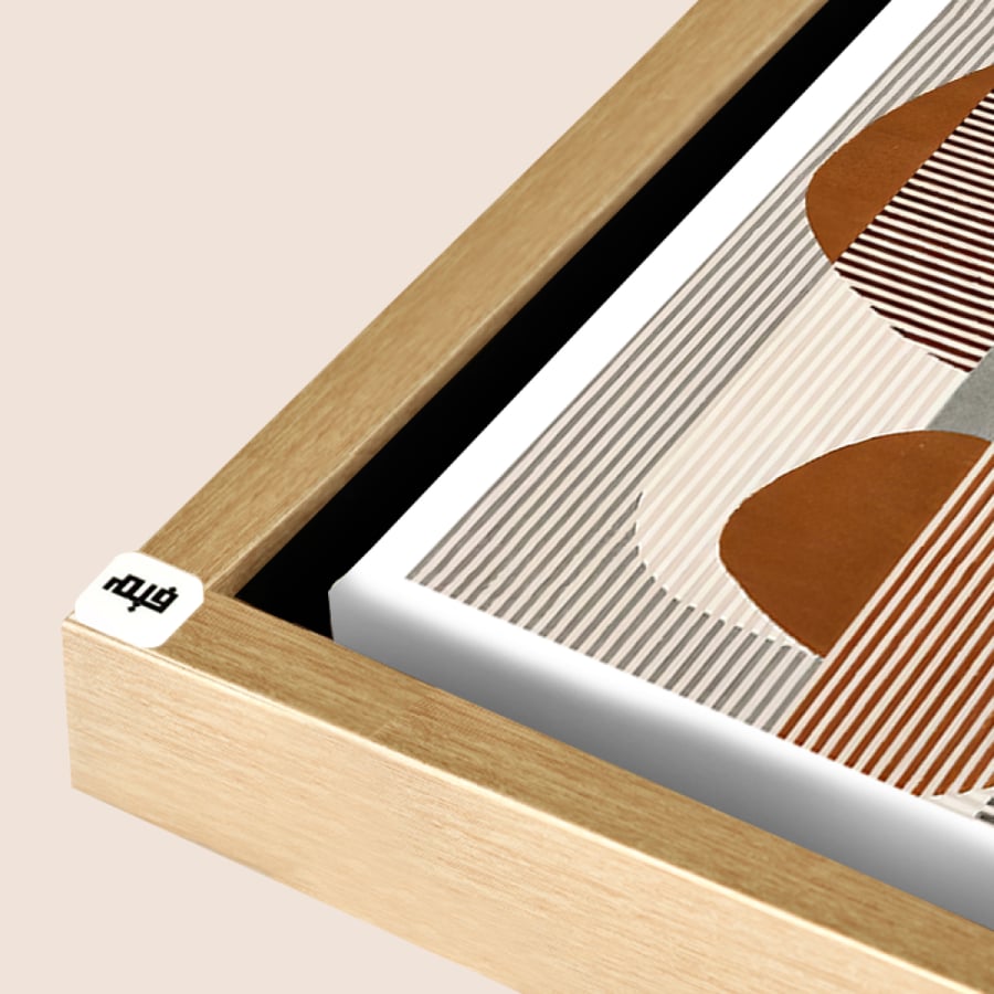 Canvas wall art featuring shapes and lines in shades of brown, black, and beige.