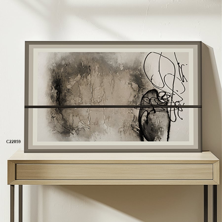 Modern canvas wall art with an abstract ink-style design (black and white)