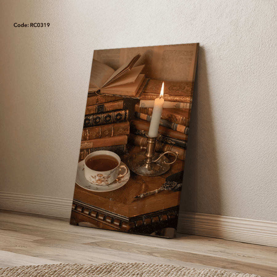 Canvas wall art, books, a teacup and a candle - Classic