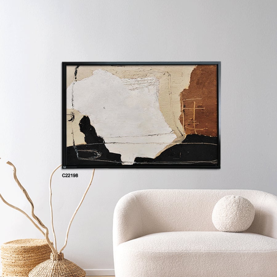 Canvas wall painting, overlapping colors - shades of beige and brown with black - abstract art