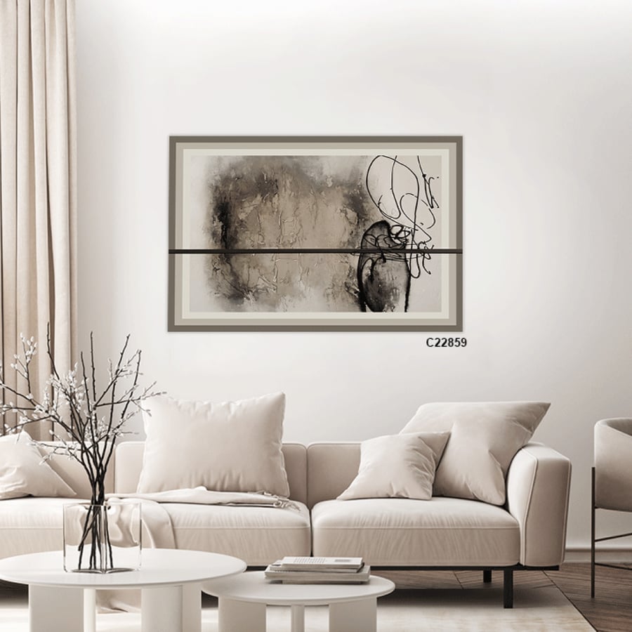 Modern canvas wall art with an abstract ink-style design (black and white)