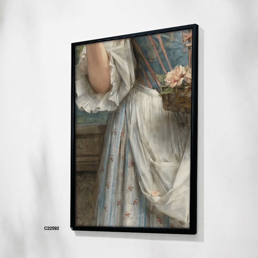 Canvas wall painting of a girl with roses and flowers
