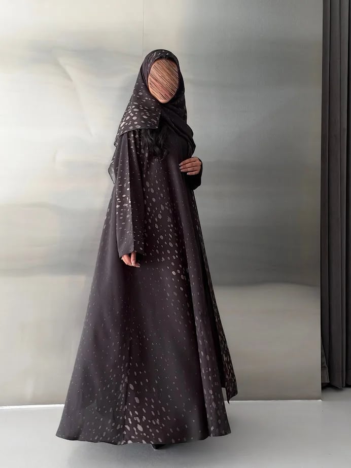 عباية دبل فيس شيفون غزال بني