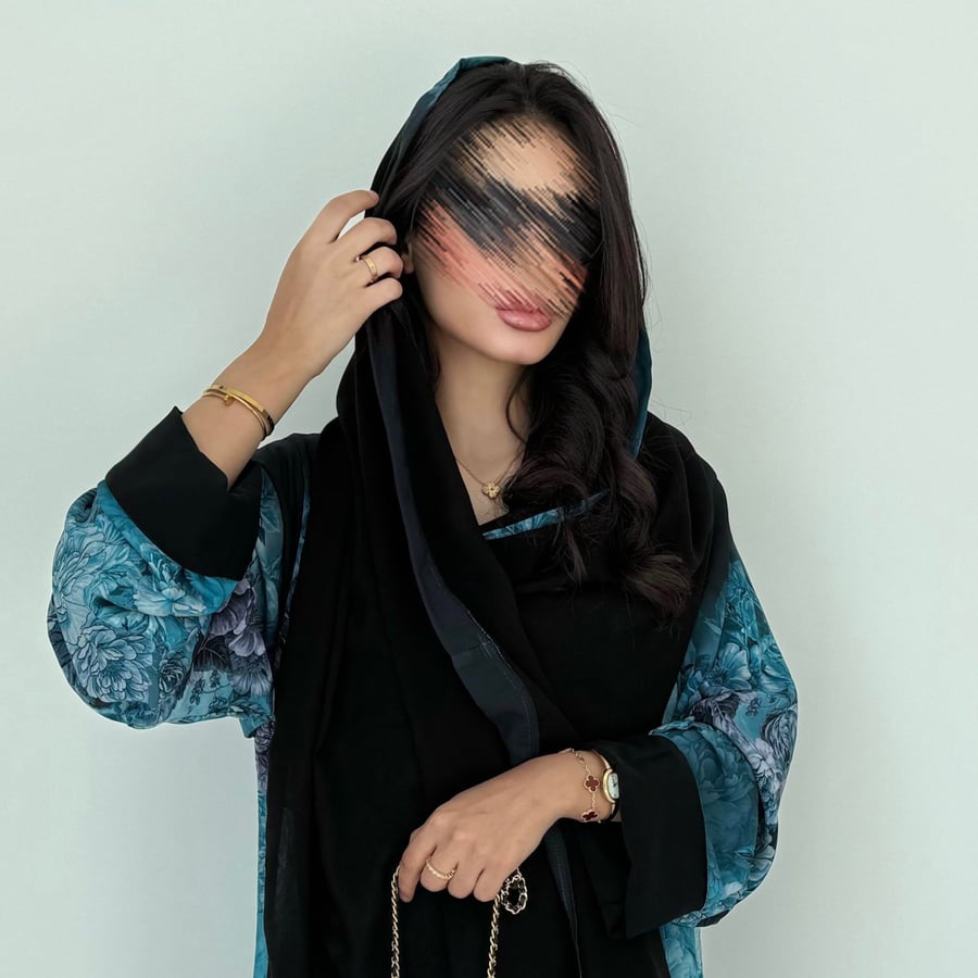 طرحة أسود مع شريط أزرق من الأمام