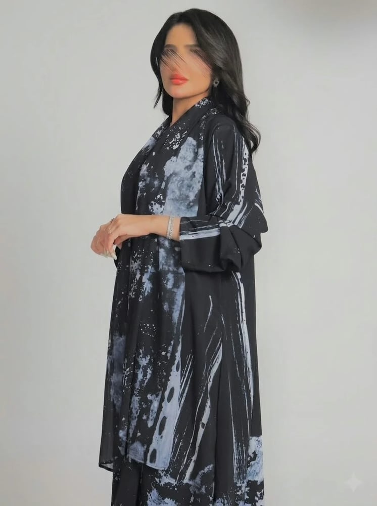 عباية دبل فيس أسود مع تدرجات كحلي