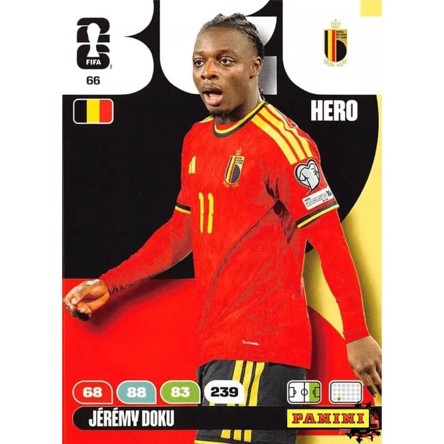 66 | Panini | Adrenalyn XL | FIFA World Cup | 2026 | Jeremy Doku | Belgium