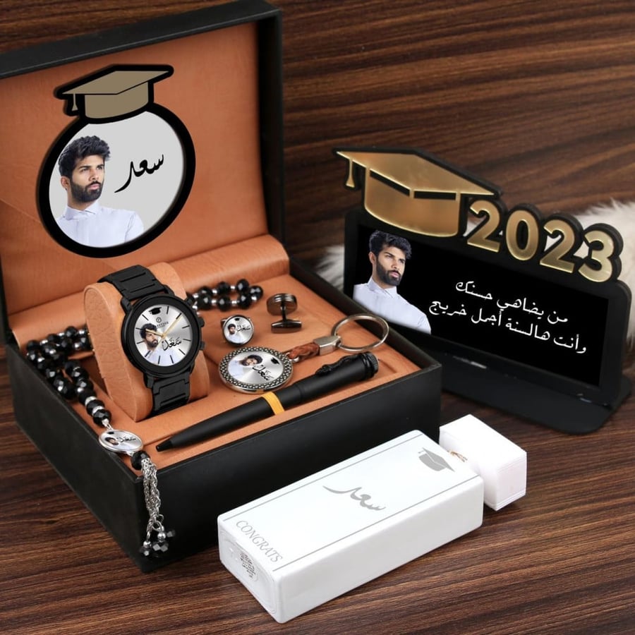 اطقم ساعات رجالية راقية شكل ماركة مع درع تخرج تصميم بالاسم موديل BLK-4540