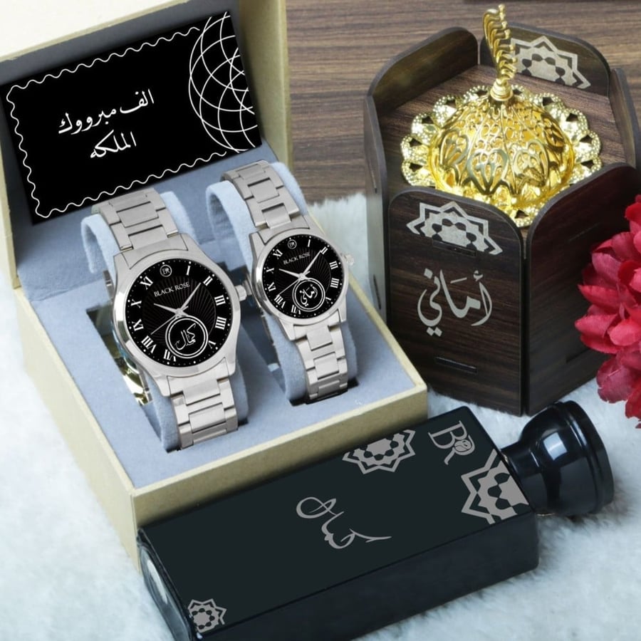 طقم ساعات الزوجين رجالية ونسائية تصميم حسب الطلب موديل BLAK-192