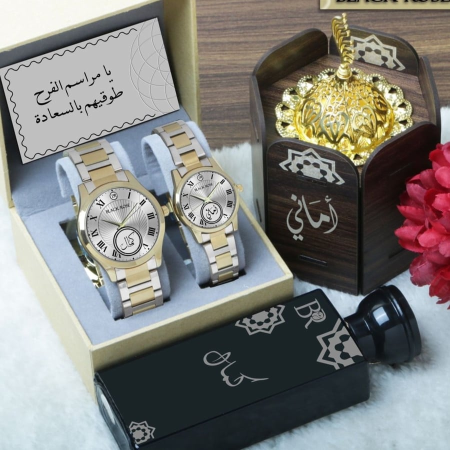 طقم ساعات الزوجين رجالية ونسائية تصميم حسب الطلب موديل BLAK-192
