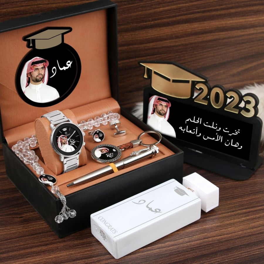 اطقم ساعات رجالية راقية شكل ماركة مع درع تخرج تصميم بالاسم موديل BLK-4540