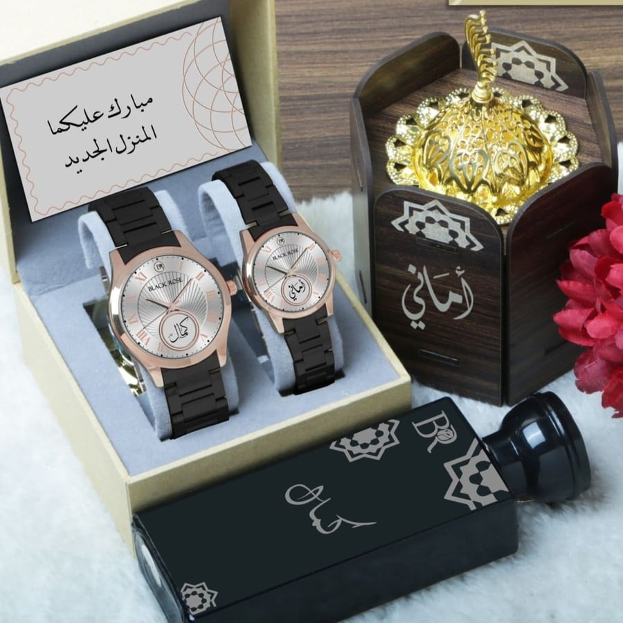 طقم ساعات الزوجين رجالية ونسائية تصميم حسب الطلب موديل BLAK-192