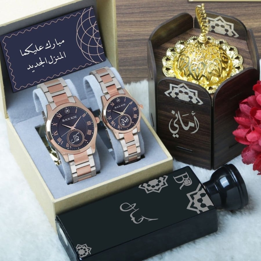 طقم ساعات الزوجين رجالية ونسائية تصميم حسب الطلب موديل BLAK-192