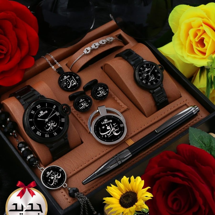 طقم ساعه رجالي نسائي تصميم بالأسم حسب الطلب