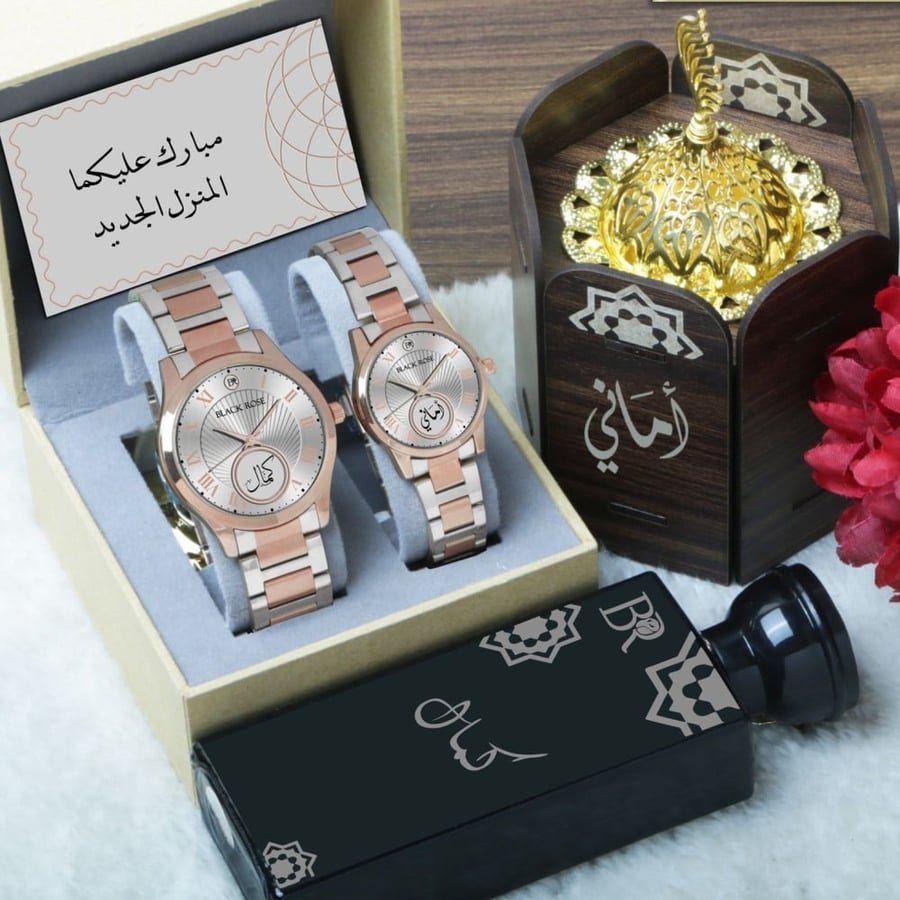 طقم ساعات الزوجين رجالية ونسائية تصميم حسب الطلب موديل BLAK-192