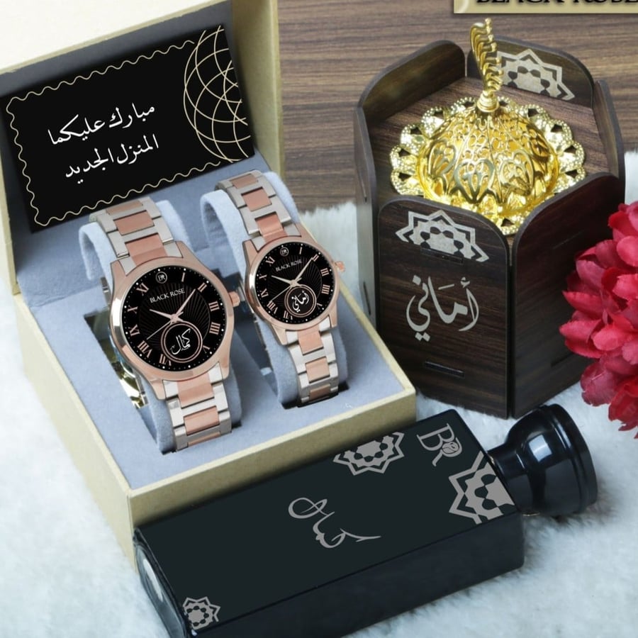 طقم ساعات الزوجين رجالية ونسائية تصميم حسب الطلب موديل BLAK-192