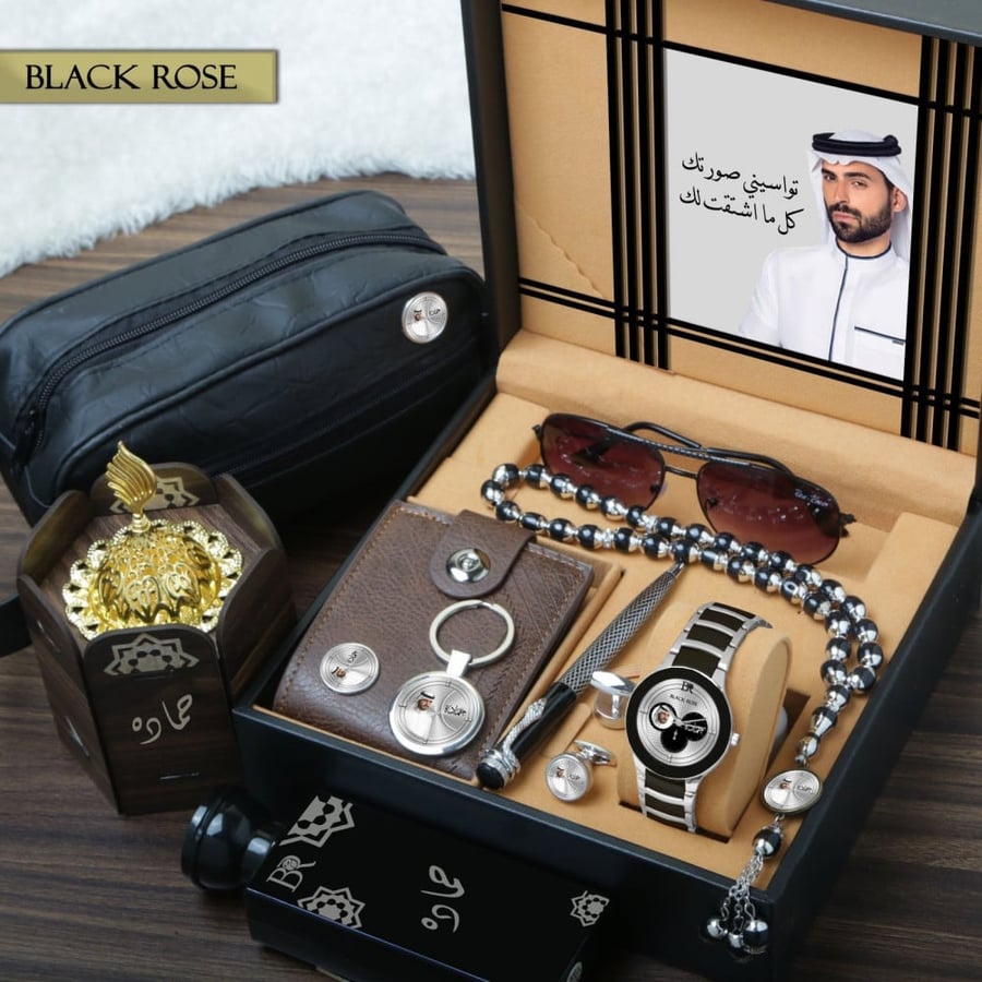 اطقم ساعات رجالية فخمة وراقية مع إكسسوارات رجالية موديل BLAK-1202